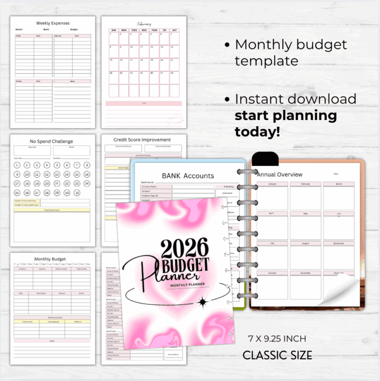 2026 Digital Budget Planner | Monthly Budgeting Workbook, Expense